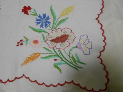 画像2: ハンガリ-・リネン・刺繍・マット/クロス・花　